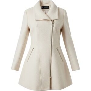 Guess Los Angeles Womens XXL Cream Wool Blend Asymmetrical Zip Boucle Coat